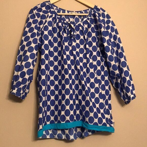 Larsen Gray Blue Polka Dot Blouse - Size Large - Picture 2 of 10